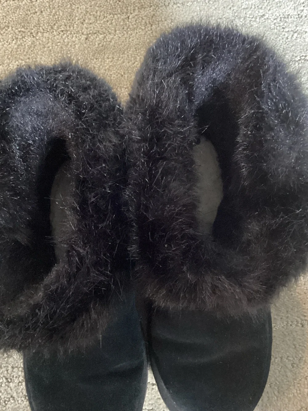 UGG Black Suede Fur-Trim Short Winter Boots